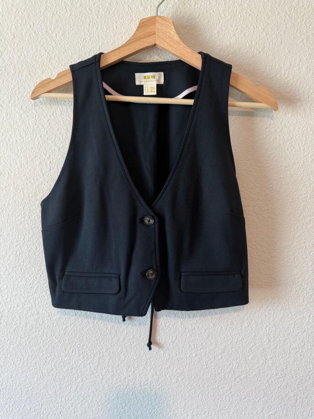 Maeve Anthropologie Black Tailored Cropped Waistcoat Vest Size 10